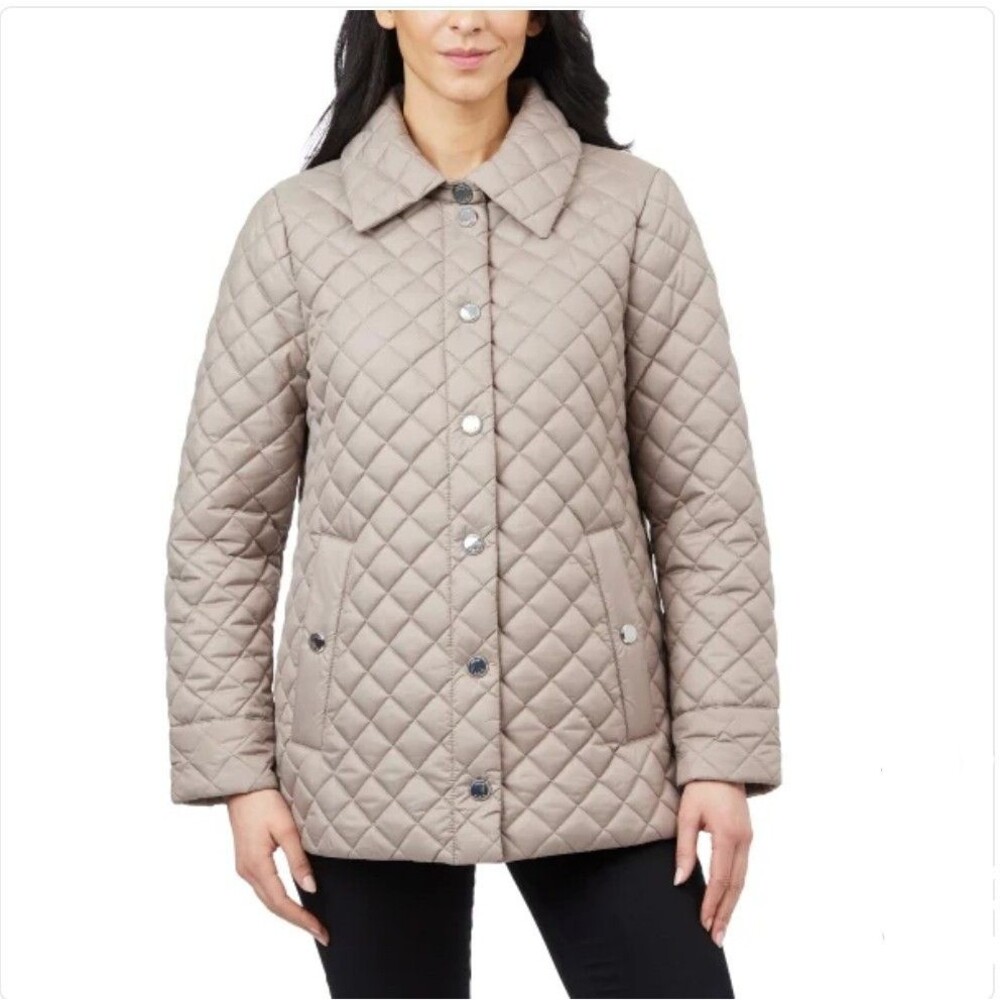 Anne Klein Women's M Quilted Snap Jacket Midweight Pockets Tan NWT